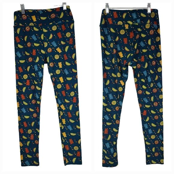 LuLaRoe Gummy Bear One Size (2-10) Butter Soft Legging Teal Citrus Stretch Pants - Picture 2 of 8